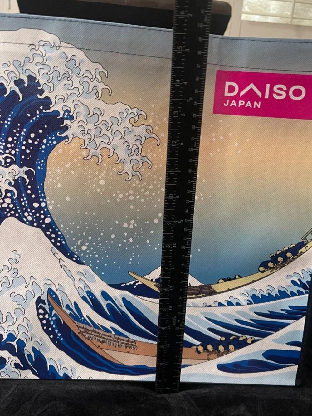 Daiso Japan Great Wave Tote Bag Blue Hokusai Reusable